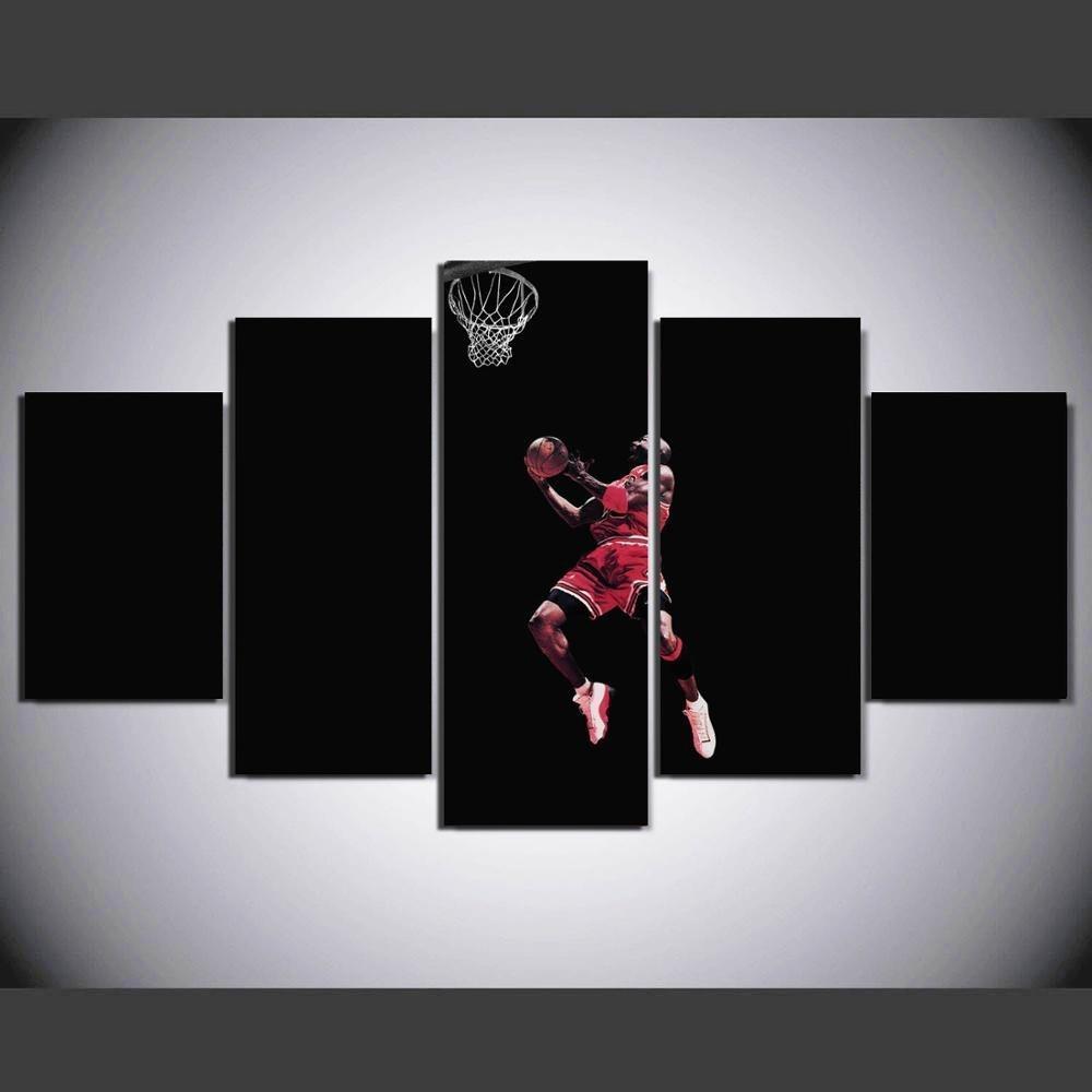 tableau michael jordan dunking celebrity 5 pices impression sur toile peinture art pour la dcoration