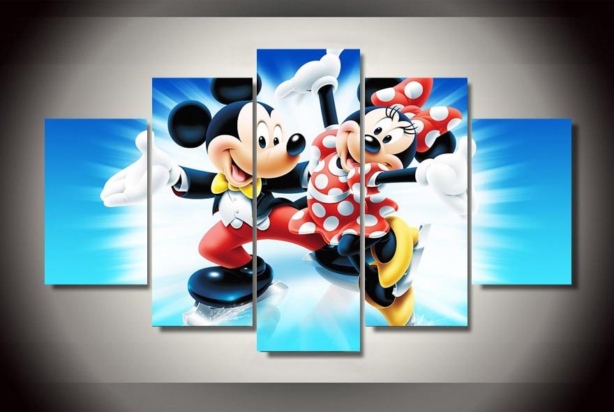 tableau mickey mouse mickey dancing wih winnie cartoon 5 pices impression sur toile peinture art pour la dcoration intrieurejw4wn