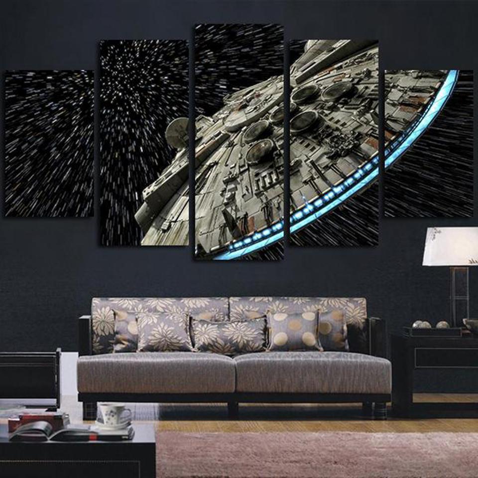tableau millennium falcon light speed star wars movie 5 pices impression sur toile peinture art pour la dcoration