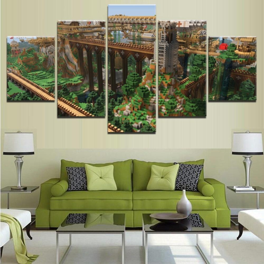 tableau minecraft high bridge gaming 5 pices impression sur toile peinture art pour la dcoration intrieure44njl