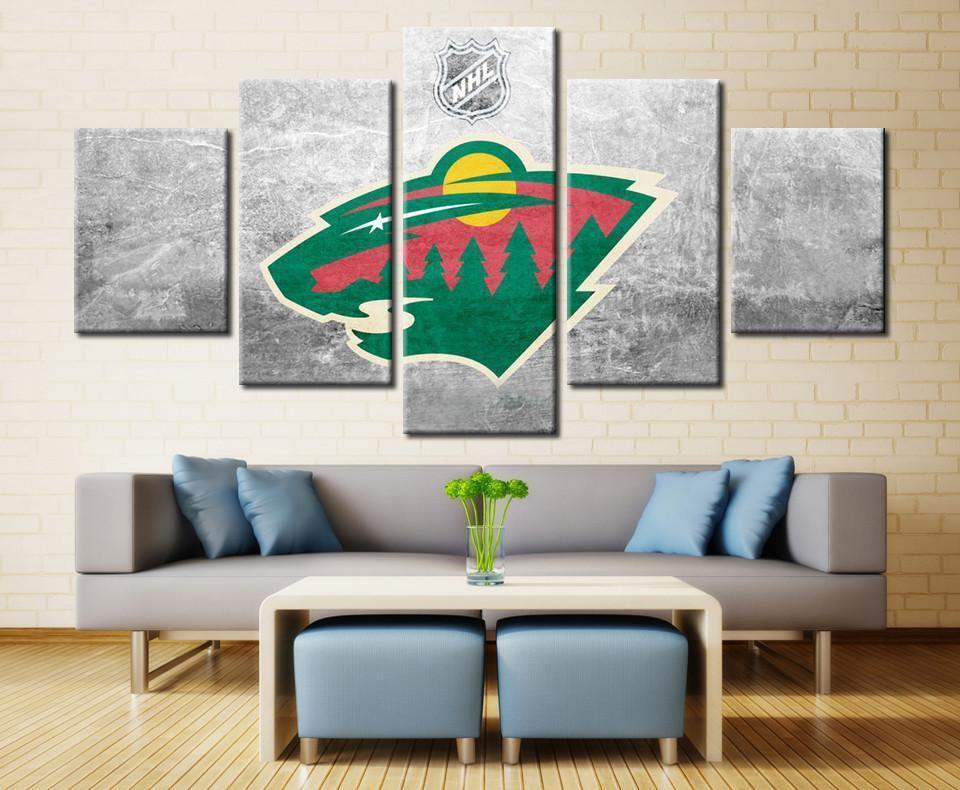 tableau minnesota wild logo 1 ice hockey 5 pices impression sur toile peinture art pour la dcoration intrieure6dhwt