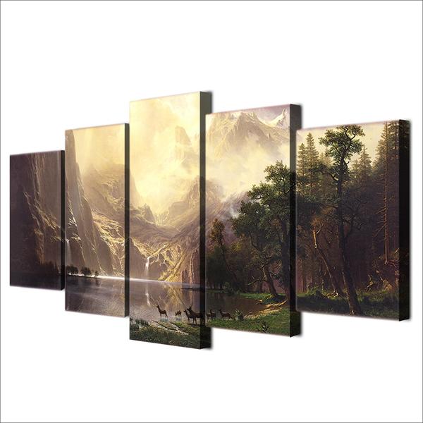 tableau mountain lake landscape nature 5 pices impression sur toile peinture art pour la dcoration intrieurejusqv