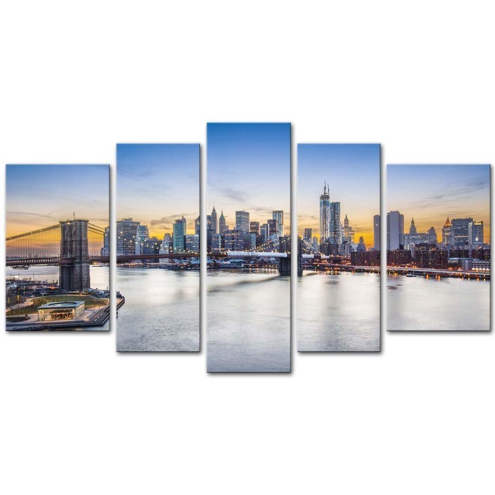 tableau new york city over east river brooklyn bridge nature 5 pices impression sur toile peinture art pour la dcoration intrieure3zh7j