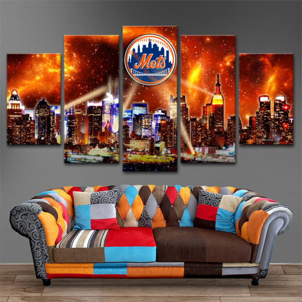 tableau new york mets galaxy city logo baseball 5 pices impression sur toile peinture art pour la dcoration intrieuresyrfo
