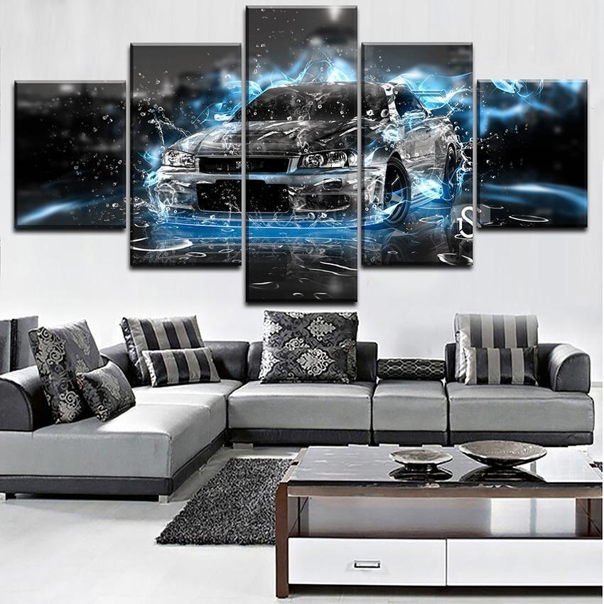 tableau nissan gtr car 4 car motor 5 pices impression sur toile peinture art pour la dcoration intrieureoacaj