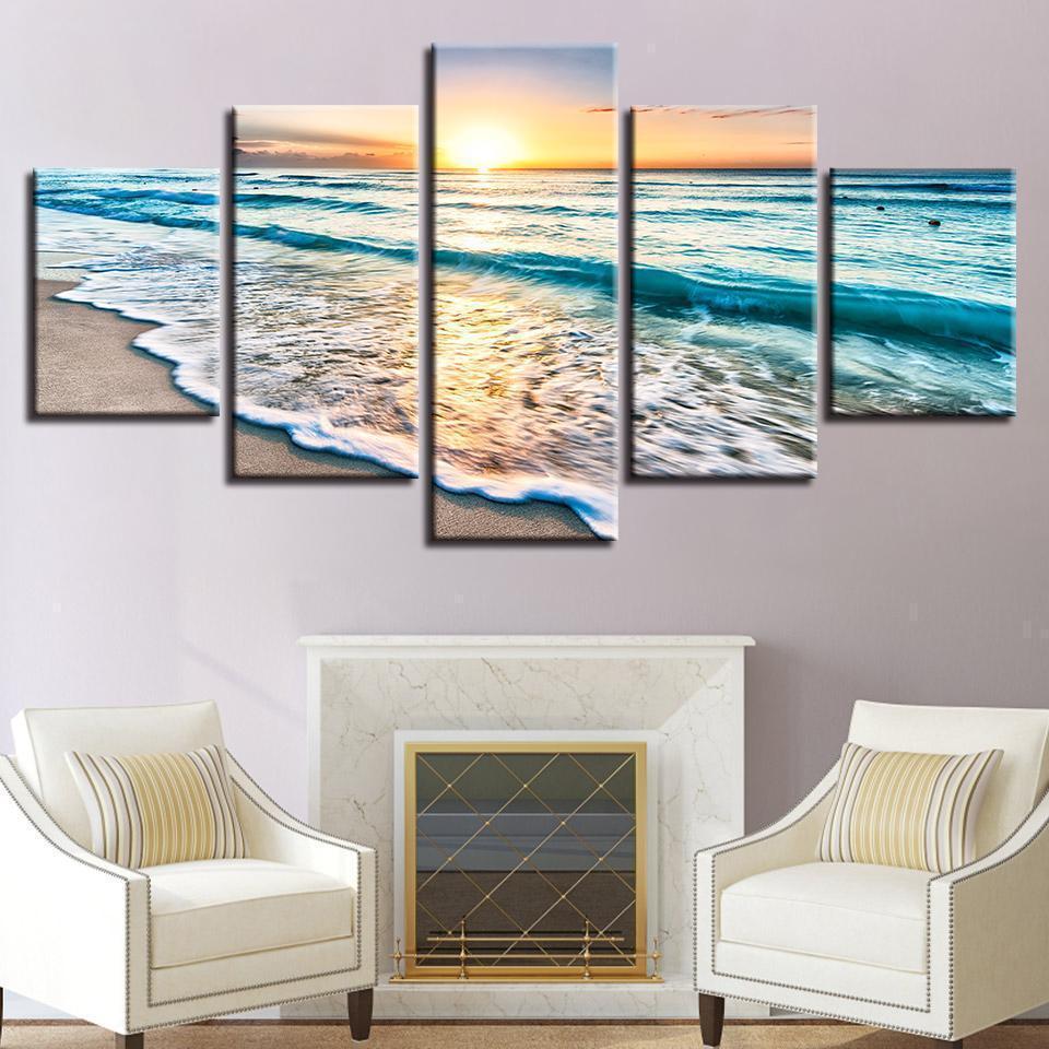 tableau ocean waves in sunset nature 5 pices impression sur toile peinture art pour la dcoration intrieurerunoy
