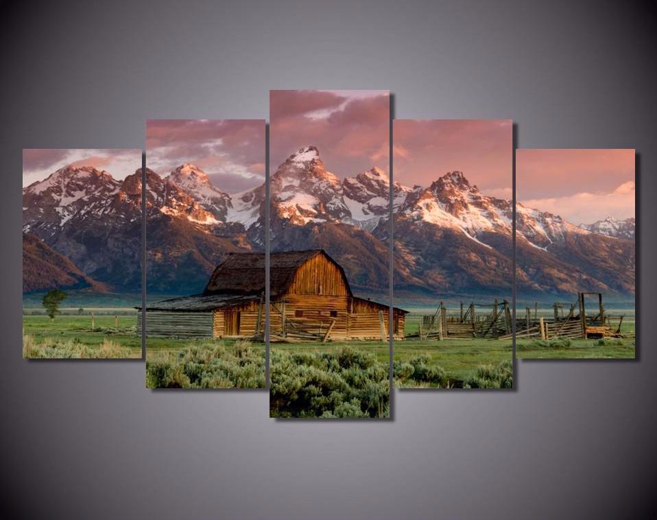 tableau old barn grand teton nature 5 pices impression sur toile peinture art pour la dcoration intrieureeyjj0