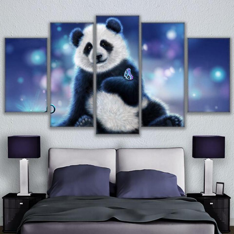 tableau panda and butterfly animal 5 pices impression sur toile peinture art pour la dcoration intrieurettkj1