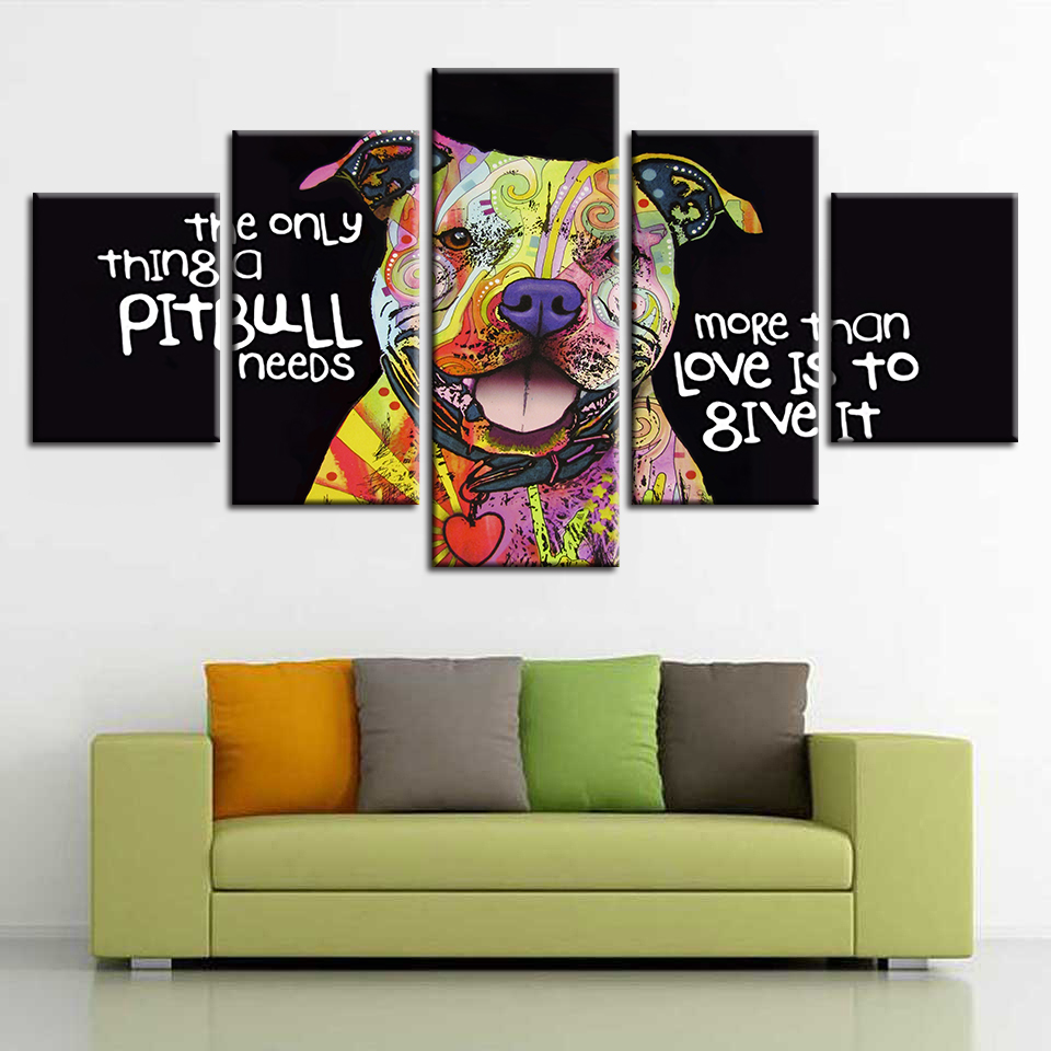 tableau pitbull dog abstract animal 5 pices impression sur toile peinture art pour la dcoration