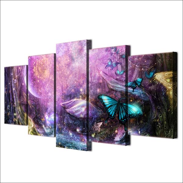tableau psychedelic light butterflies animal 5 pices impression sur toile peinture art pour la dcoration intrieureb287v