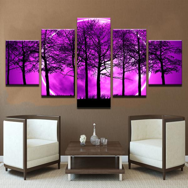 tableau purple moon night psychedelic nature 5 pices impression sur toile peinture art pour la dcoration intrieureughcb