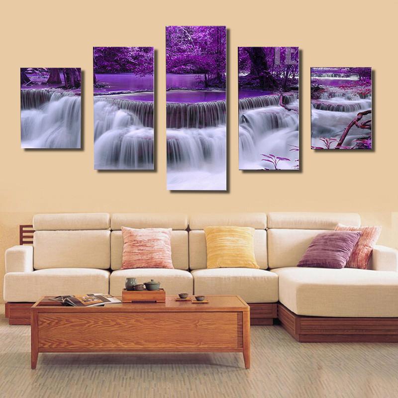 tableau purple waterfalls landscape view nature 5 pices impression sur toile peinture art pour la dcoration intrieurefe9en