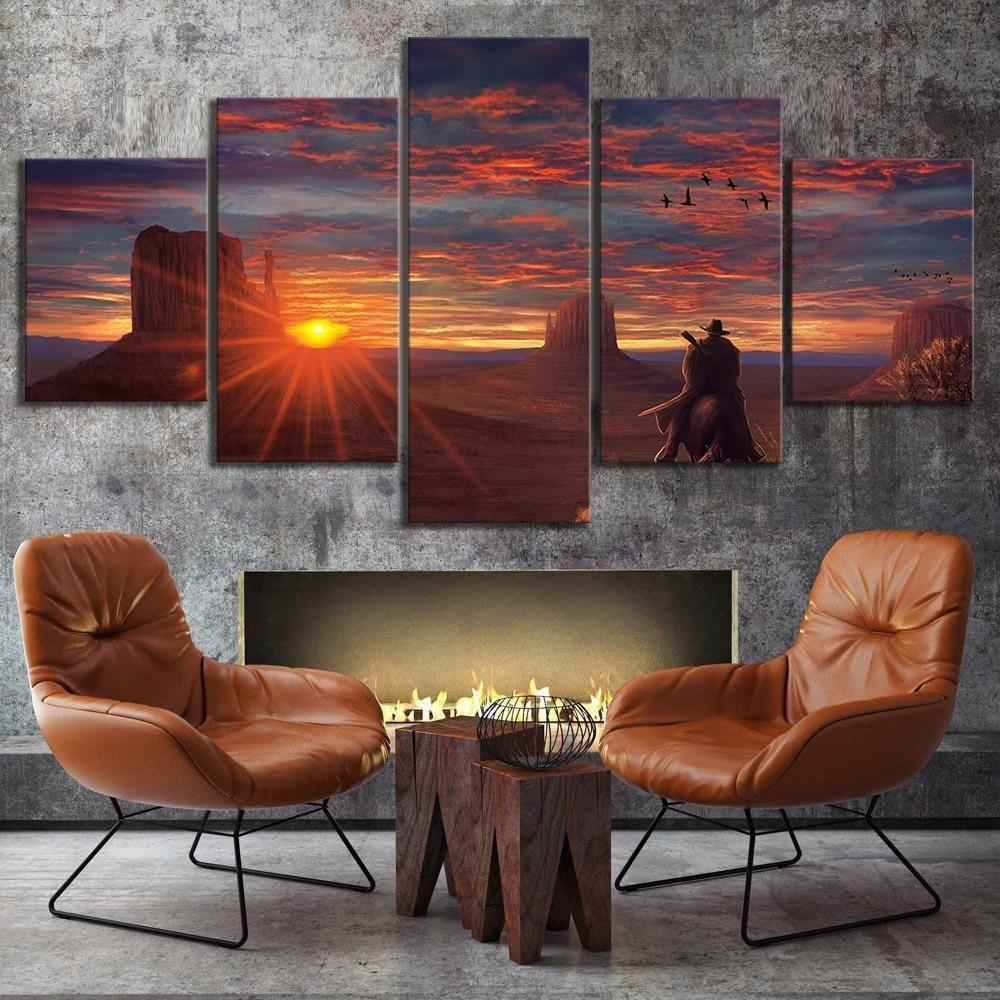 tableau red dead redemption 2 lonely in the sunset gaming 5 pices impression sur toile peinture art pour la dcoration intrieurewin3v