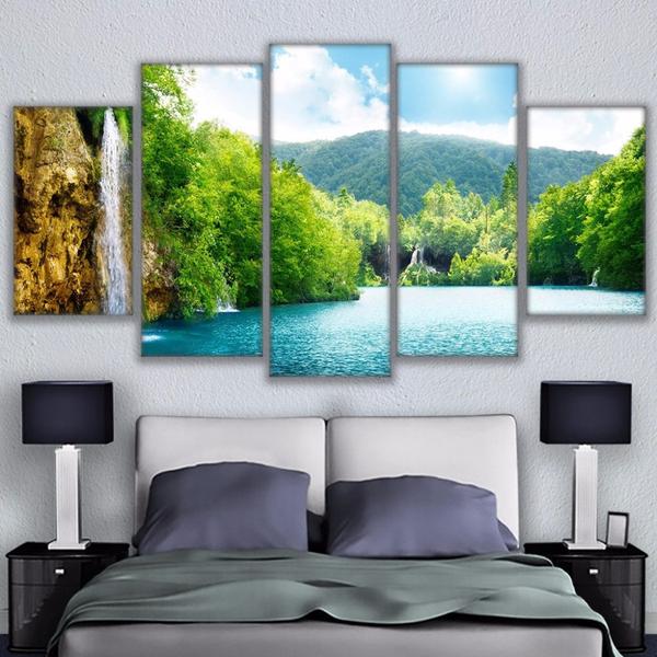 tableau river waterfall mountain nature 5 pices impression sur toile peinture art pour la dcoration intrieureruhqc