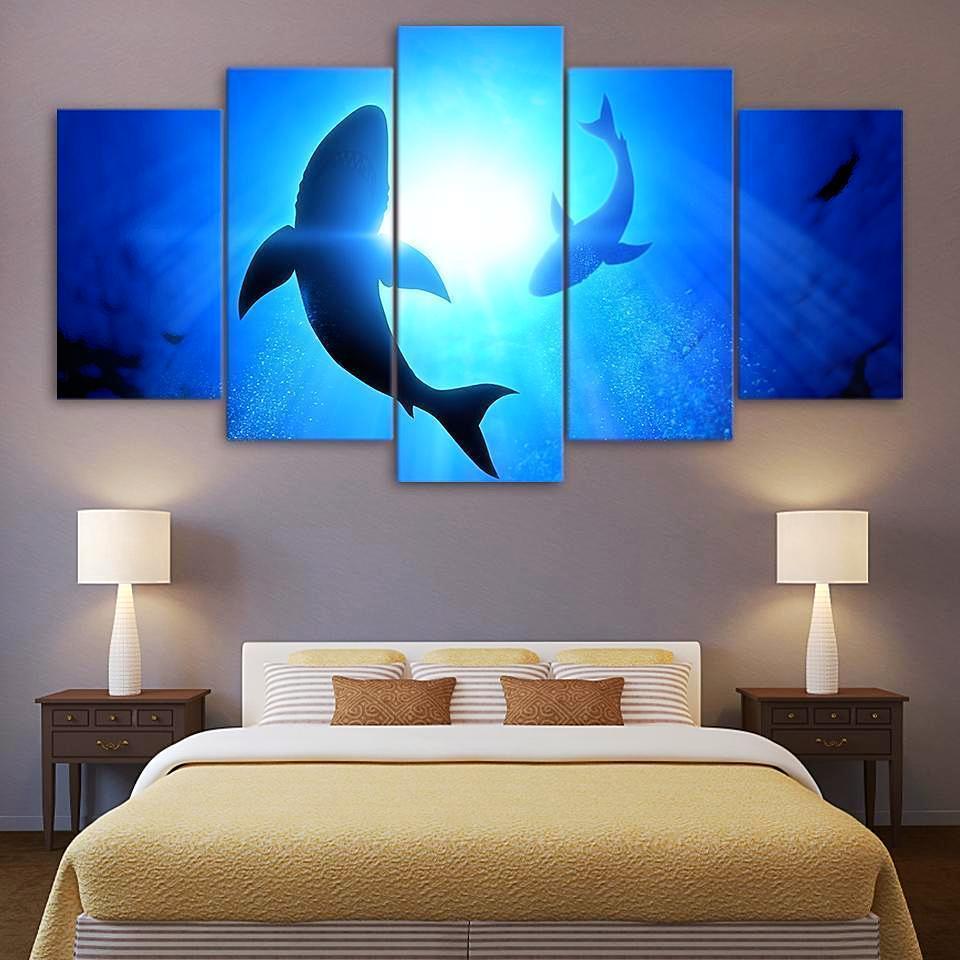 tableau shark in the blue sea ocean 5 pices impression sur toile peinture art pour la dcoration