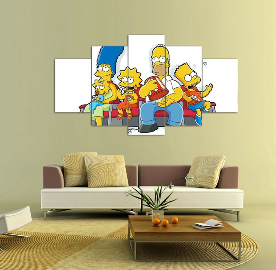 tableau simpsons family in the cinema cartoon 5 pices impression sur toile peinture art pour la dcoration intrieure57fa4