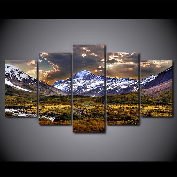 tableau sky ice mountains grassland nature 5 pices impression sur toile peinture art pour la dcoration intrieurer7sqo