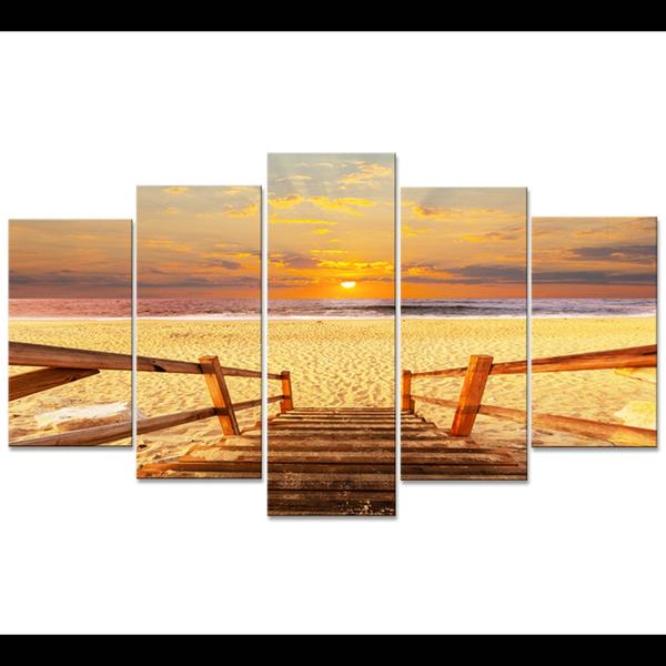 tableau sunset beach bridge gulf sea ocean nature 5 pices impression sur toile peinture art pour la dcoration intrieurewnmgl