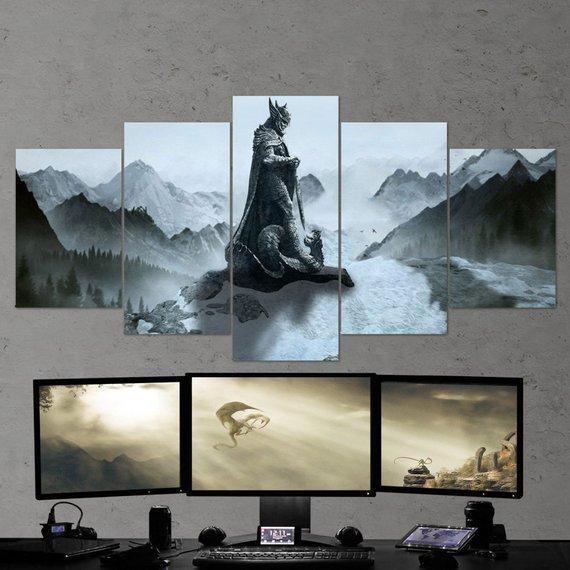 tableau the elder scrolls skyrim dragon viking 02 gaming 5 pices impression sur toile peinture art pour la dcoration intrieurewylvw