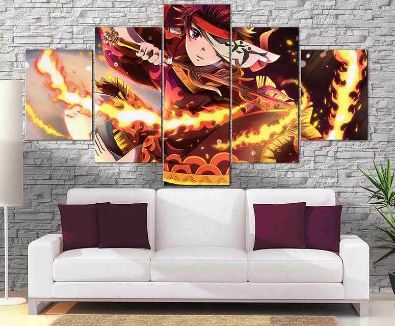 dcoration demon slayer tanjiro danse du feu 5 pices peinture sur toile impression sur toile toile art pour la