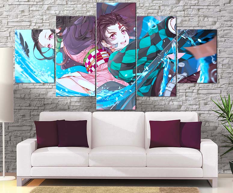 dcoration demon slayer tanjiro nezuko kamado 5 pices peinture sur toile impression sur toile toile art pour la dcorationewy0b