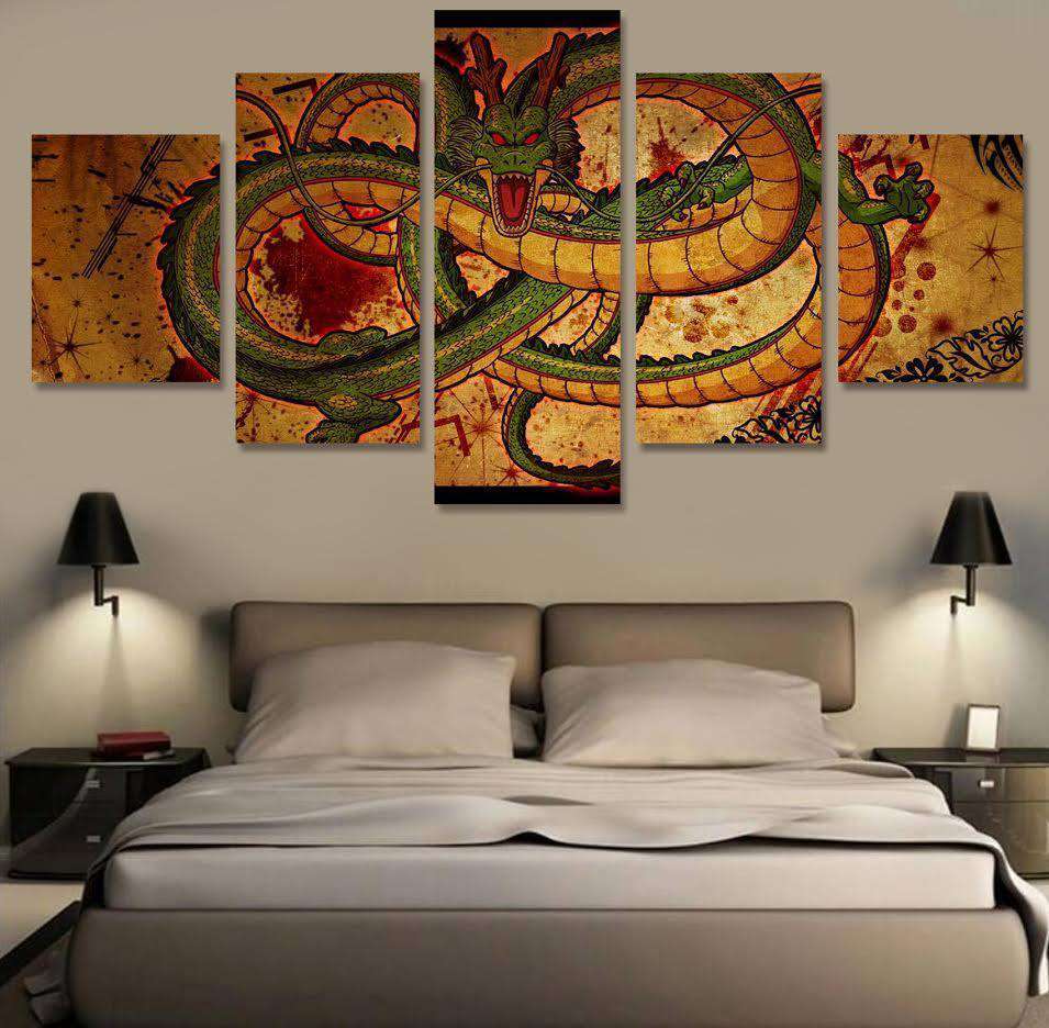 dcoration murale en 5 pices dragon ball z fresque shenron 5 pices peinture sur toile impression sur toile toile art pour la dcorationhueib