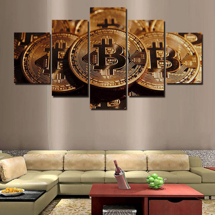 tableau avec bitcoin 5 pices peinture sur toile impression sur toile toile art pour la