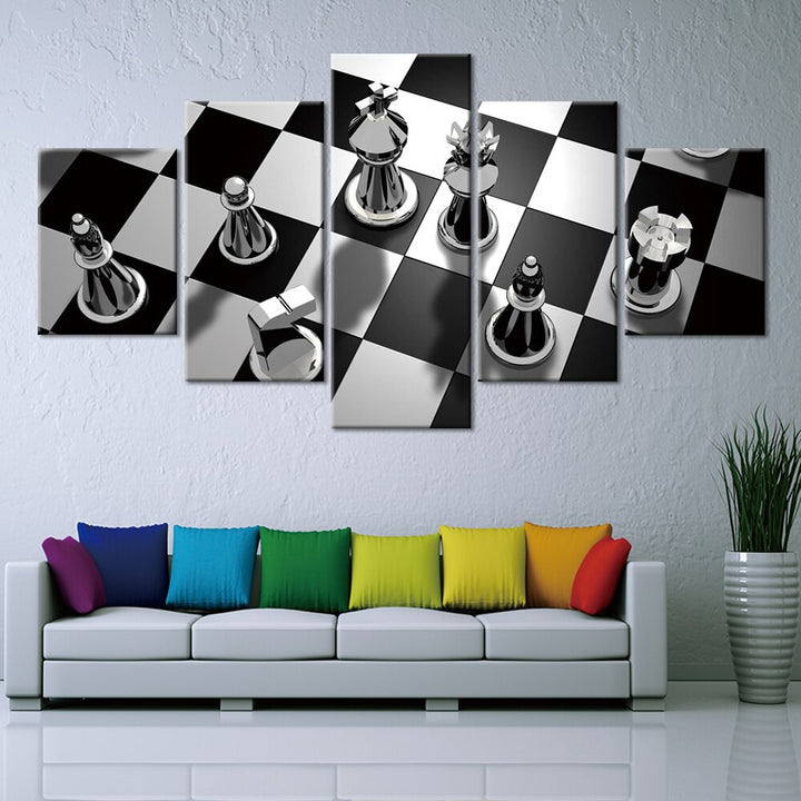 tableau moderne jeu dchec noir et blanc 5 pices peinture sur toile impression sur toile toile art pour la dcoration73da8
