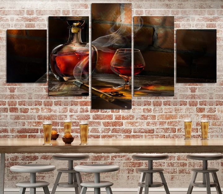tableau moderne lifestyle cigare et whisky 5 pices peinture sur toile impression sur toile toile art pour la