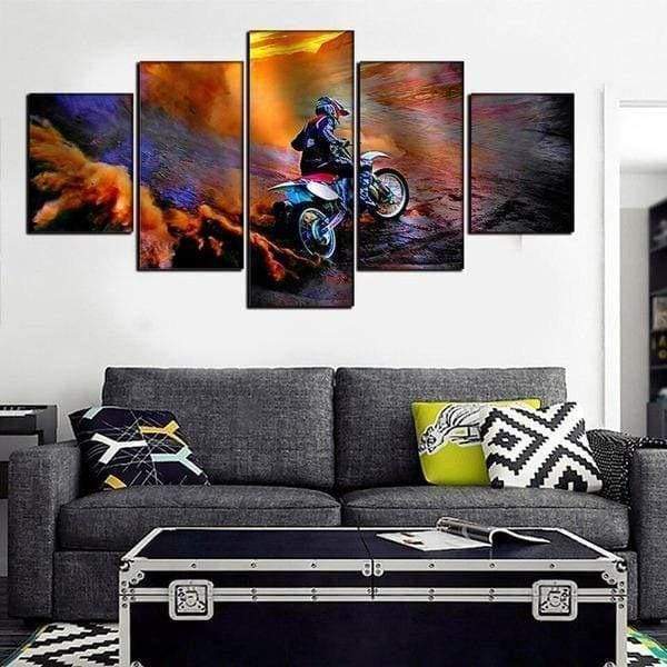 tableau moto cross 5 pices peinture sur toile impression sur toile toile art pour la dcorationqd7hj