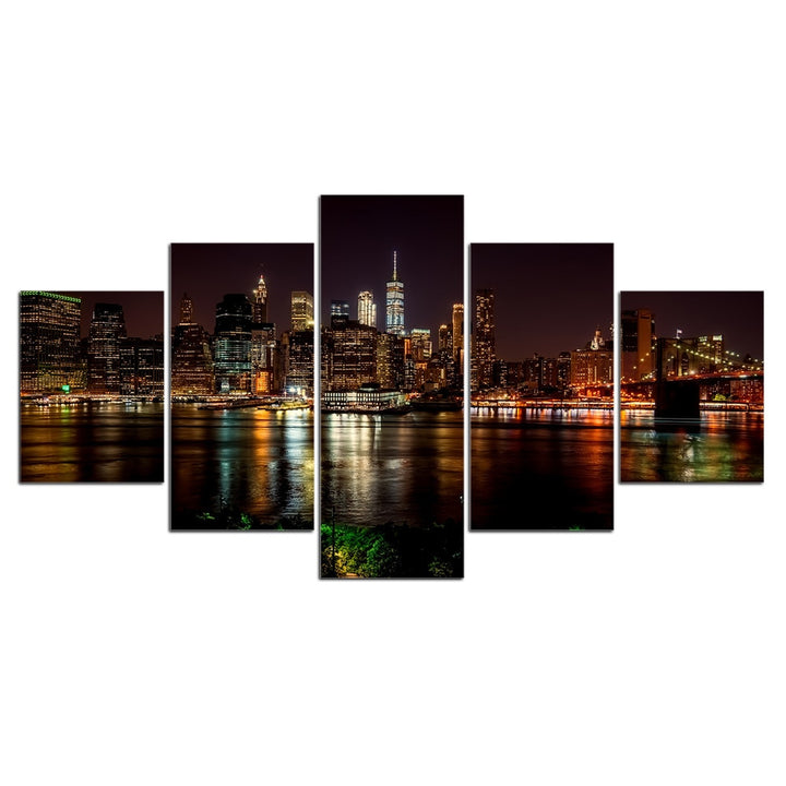 tableau new york buildings east river 5 pices peinture sur toile impression sur toile toile art pour la dcorationae65j