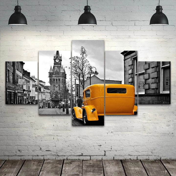 tableau taxi jaune vintage 5 pices peinture sur toile impression sur toile toile art pour la dcorationndqqm