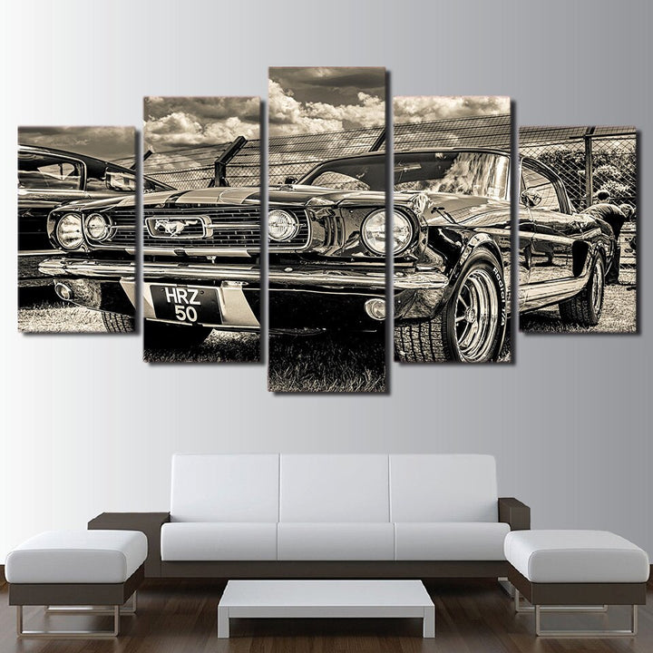 tableau voiture ford mustang noir et blanc 5 pices peinture sur toile impression sur toile toile art pour la dcorationqkbbm