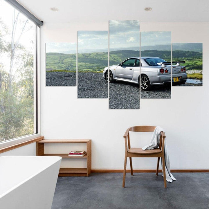 tableau voiture skyline gtr 5 pices peinture sur toile impression sur toile toile art pour la dcorationn3ygs