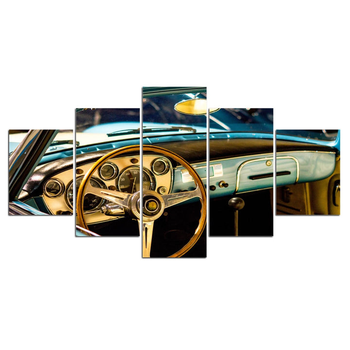 tableau voiture vintage volant 5 pices peinture sur toile impression sur toile toile art pour la dcorationrwlvm